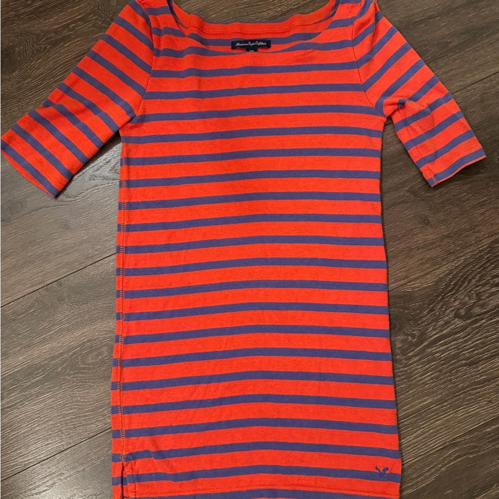 American Eagle Outfitters Orange and Blue Striped Top Auburn 🦅